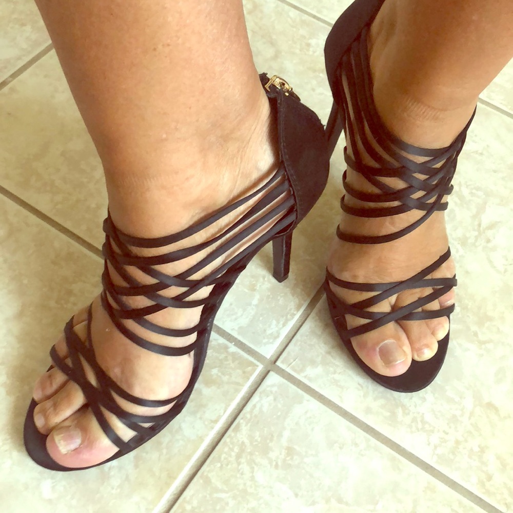 Strappy black high heels